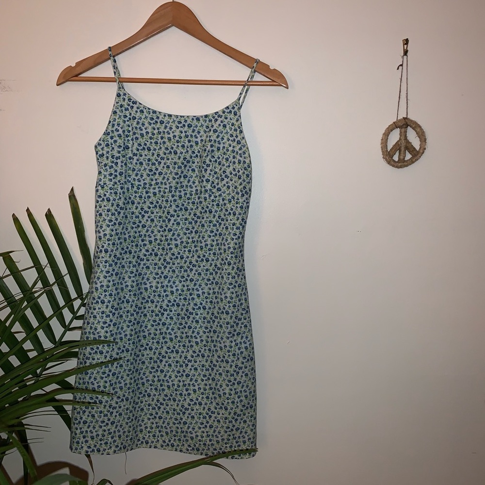 VINTAGE BLUE FLORAL MINI DRESS